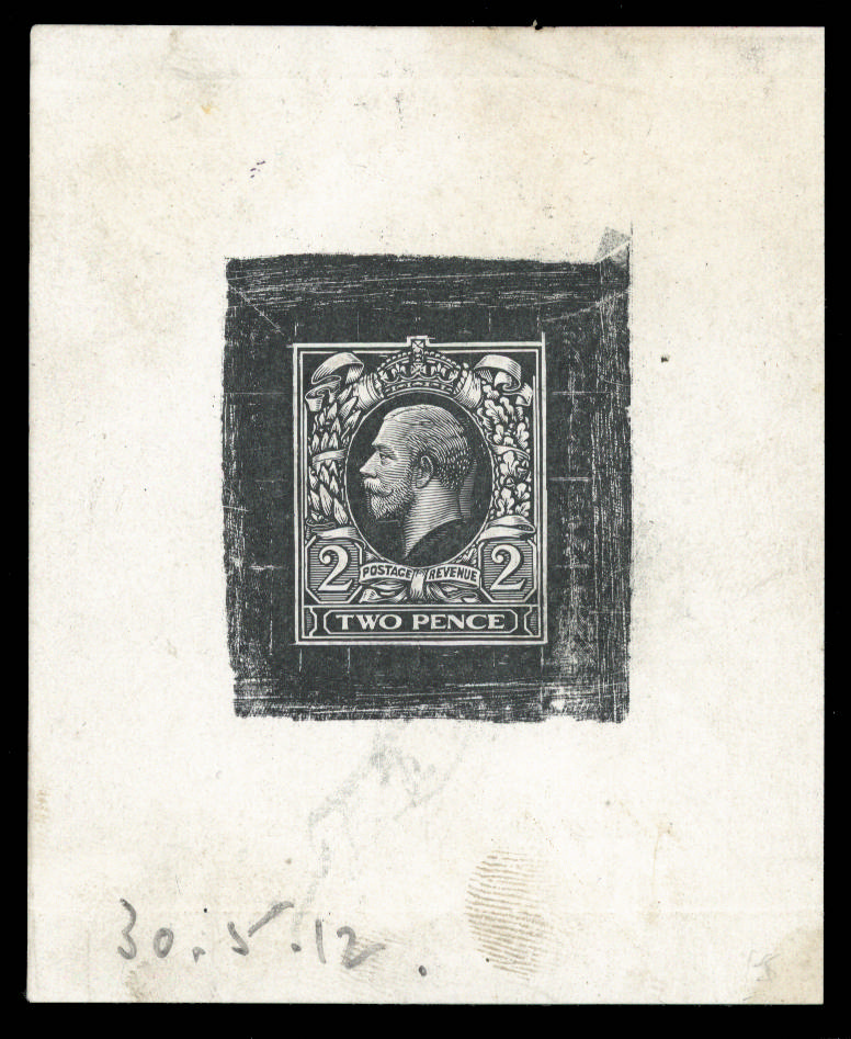 Great Britain 1912 2d Die proof. Very fine uncleared example with head too high in frame and solid background, pri…