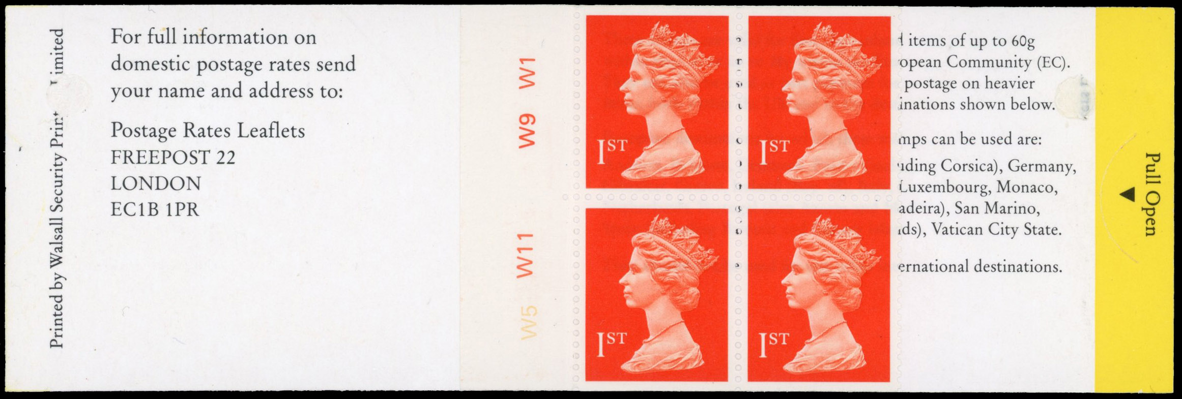 GB SG HB3b 1990 1st class booklet with rare cylinder number 