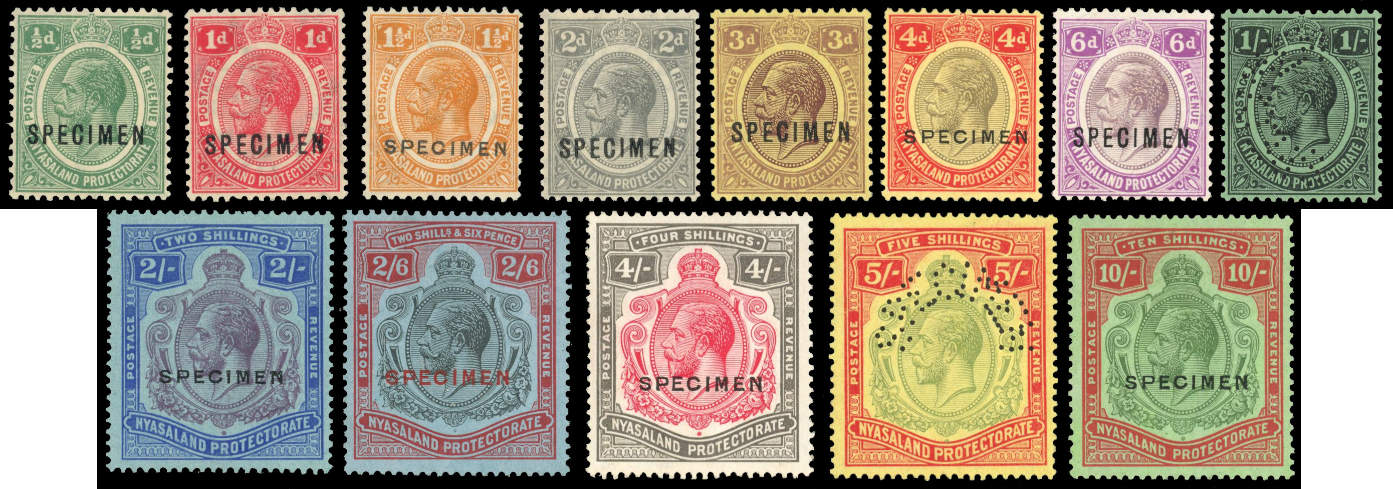Nyasaland SG 100s-113s 1921-33 Script set Specimen