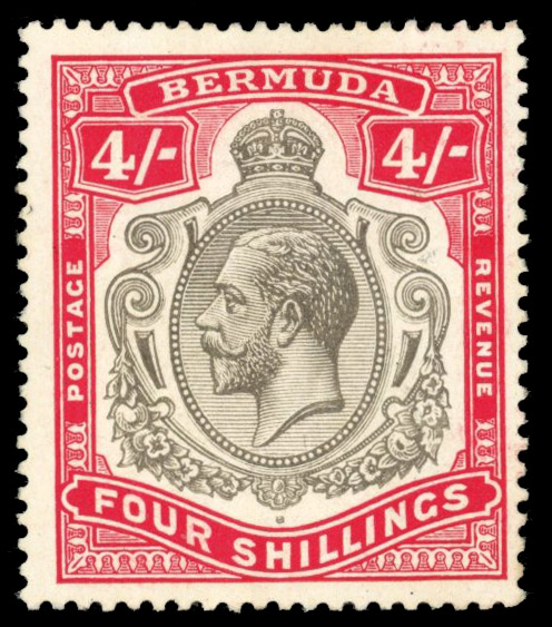 Bermuda SG 52bf 1920 4s R5/6 damaged leaf at lower right mint