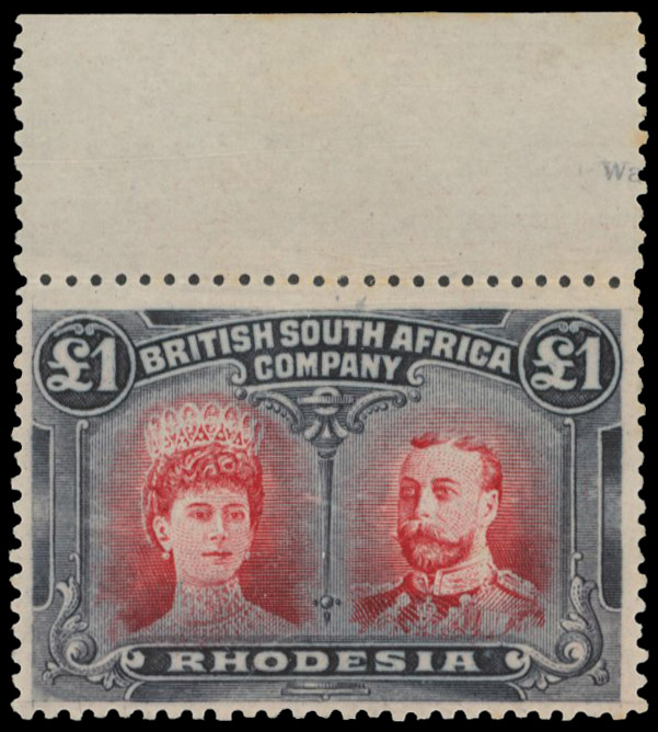 £1 carmine-vermilion and deep blue-black RSC A, position 2 Gash in Ear