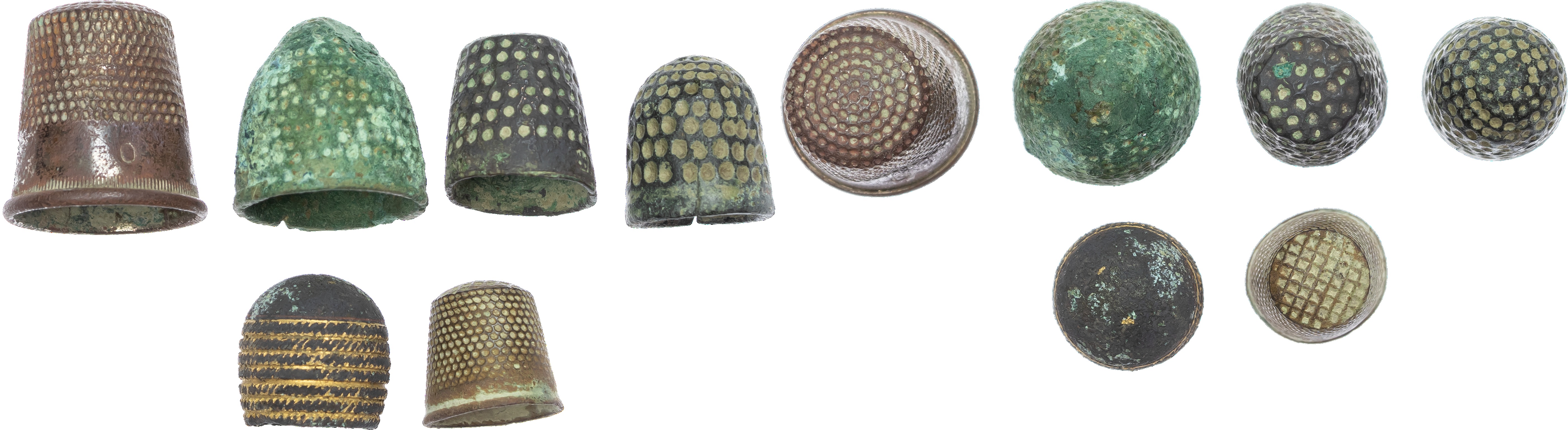 Medieval, Post-Medieval and later, Thimbles, copper‑alloy (x6).