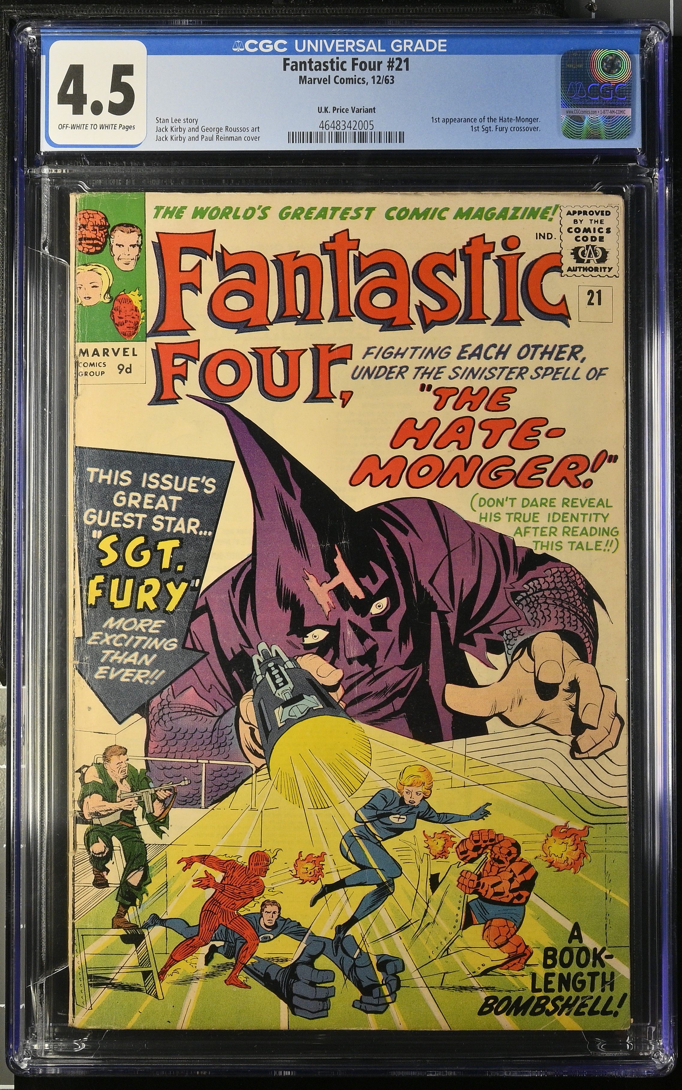 Fantastic Four #21 (Marvel Comics 1963) CGC 4.5 First Hate-Monger