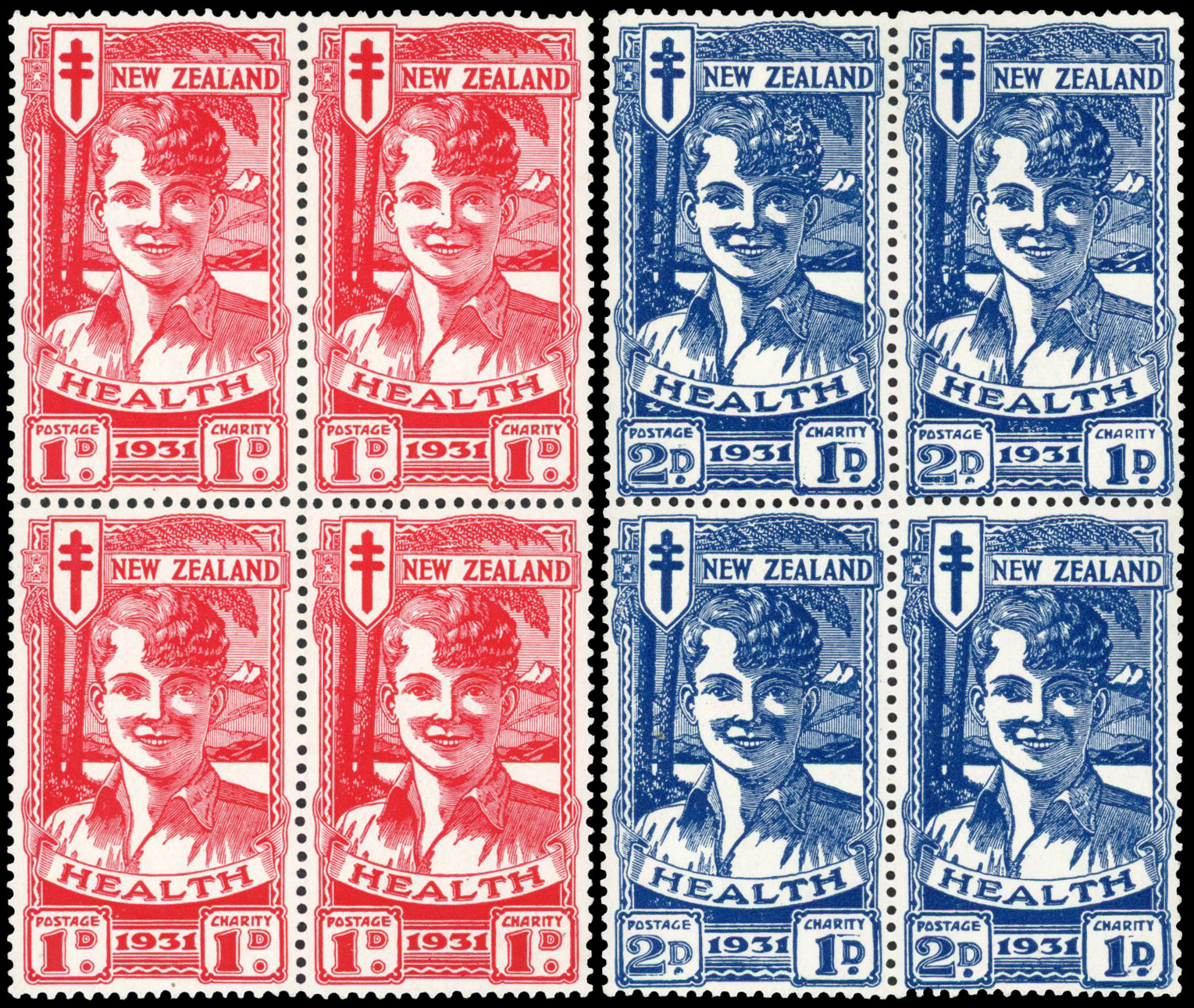 New Zealand 1931 Health pair blocks of 4
