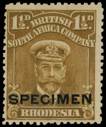 Rhodesia 1917 1½d overprinted SPECIMEN Type W3 with...