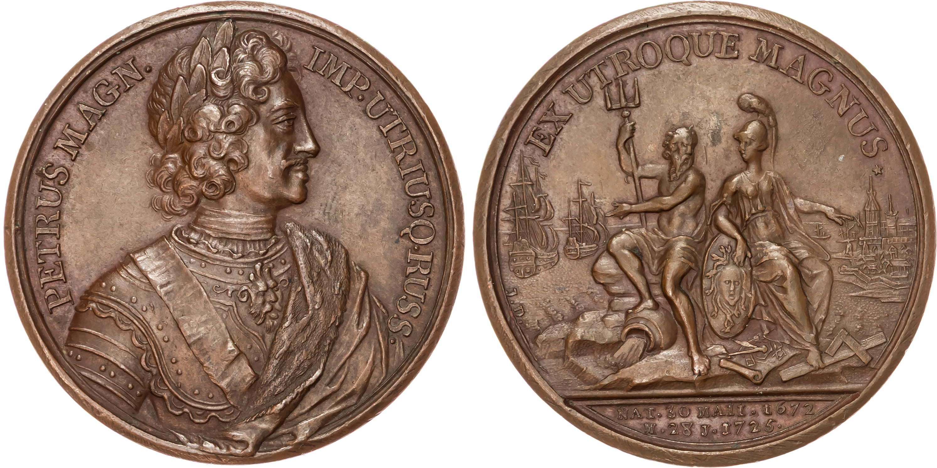 Russia, Death of Peter the Great 1725. AE medal 1725 by Jean Dassier.