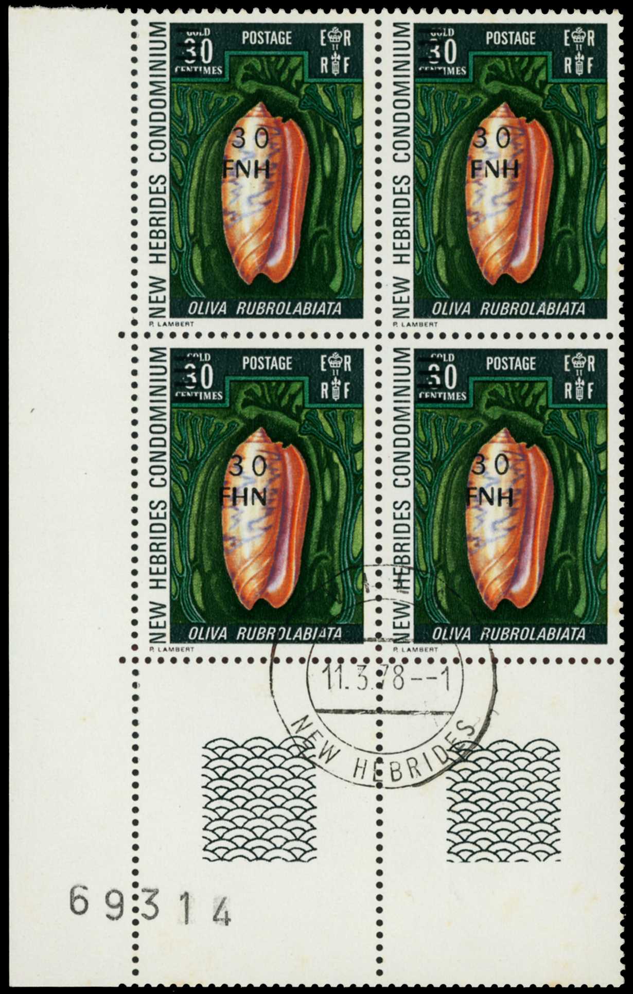 1977-78 30f on 30c "Shell", Port Vila...