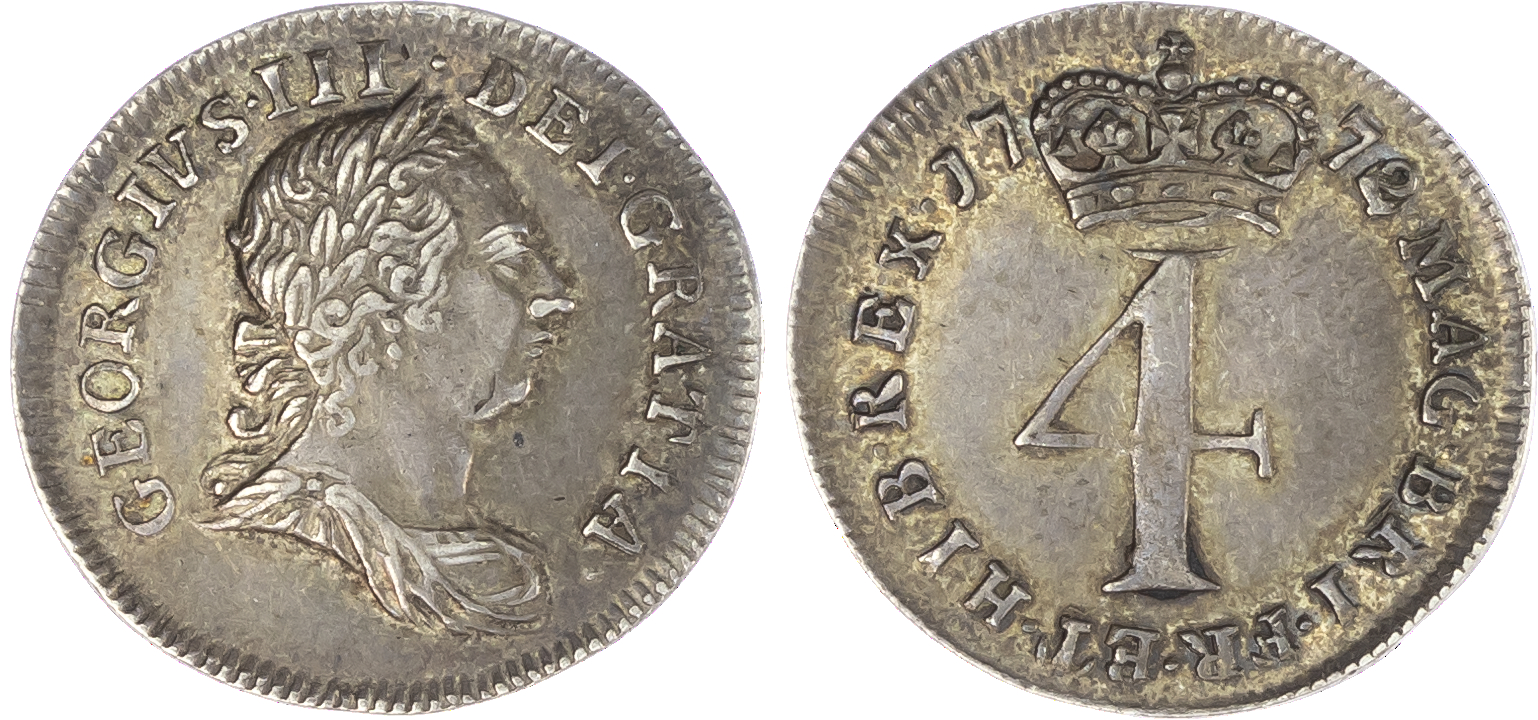 George III (1760-1820), Maundy Set, 1772, Fourpence, Threepence, Twopence and Penny, young laureate and draped bust right,