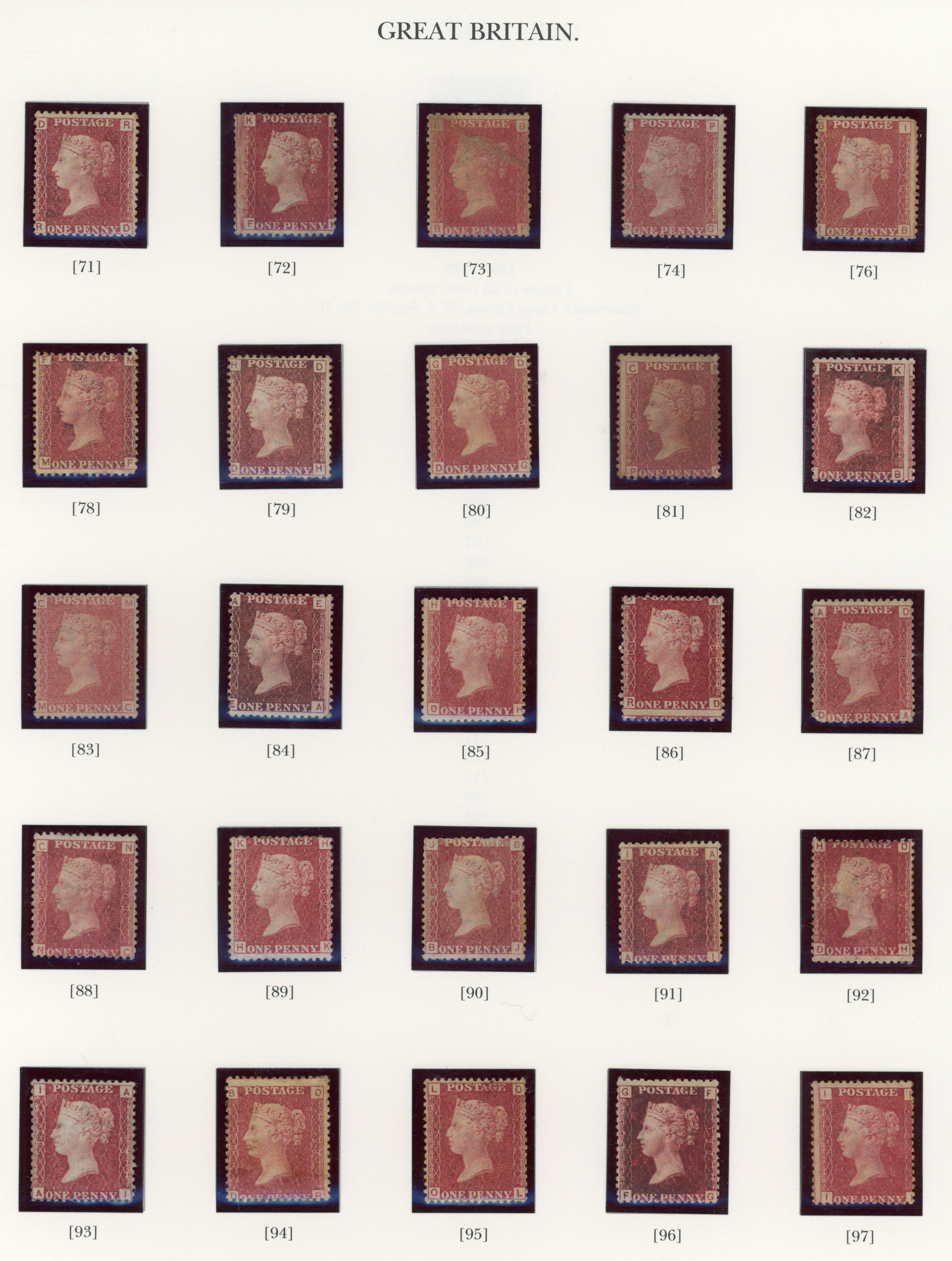 GB: 1864 1d red mint collection of plates, 71 to 225 inclusive (excluding 77) neatly displayed on SG Windsor album