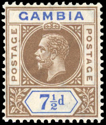 Gambia 1912-22 7½d variety Split A