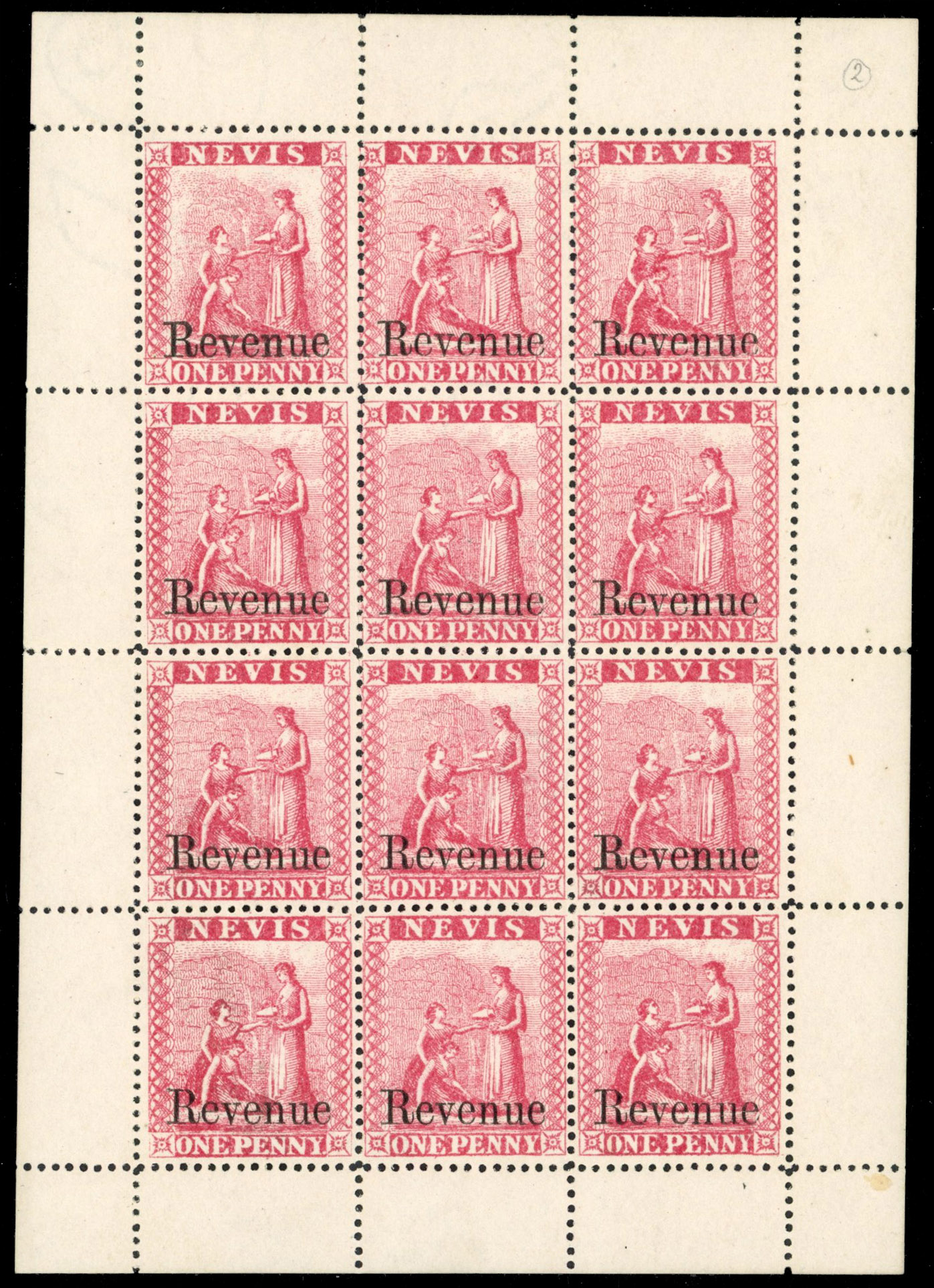 Nevis SG F2 1882 1d Postal Fiscal sheet mint