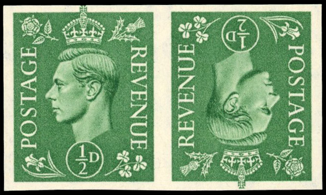 Great Britain 1941 ½d Pale green, Tête-bêche Pair, BPMA Imprimatur, SG 485