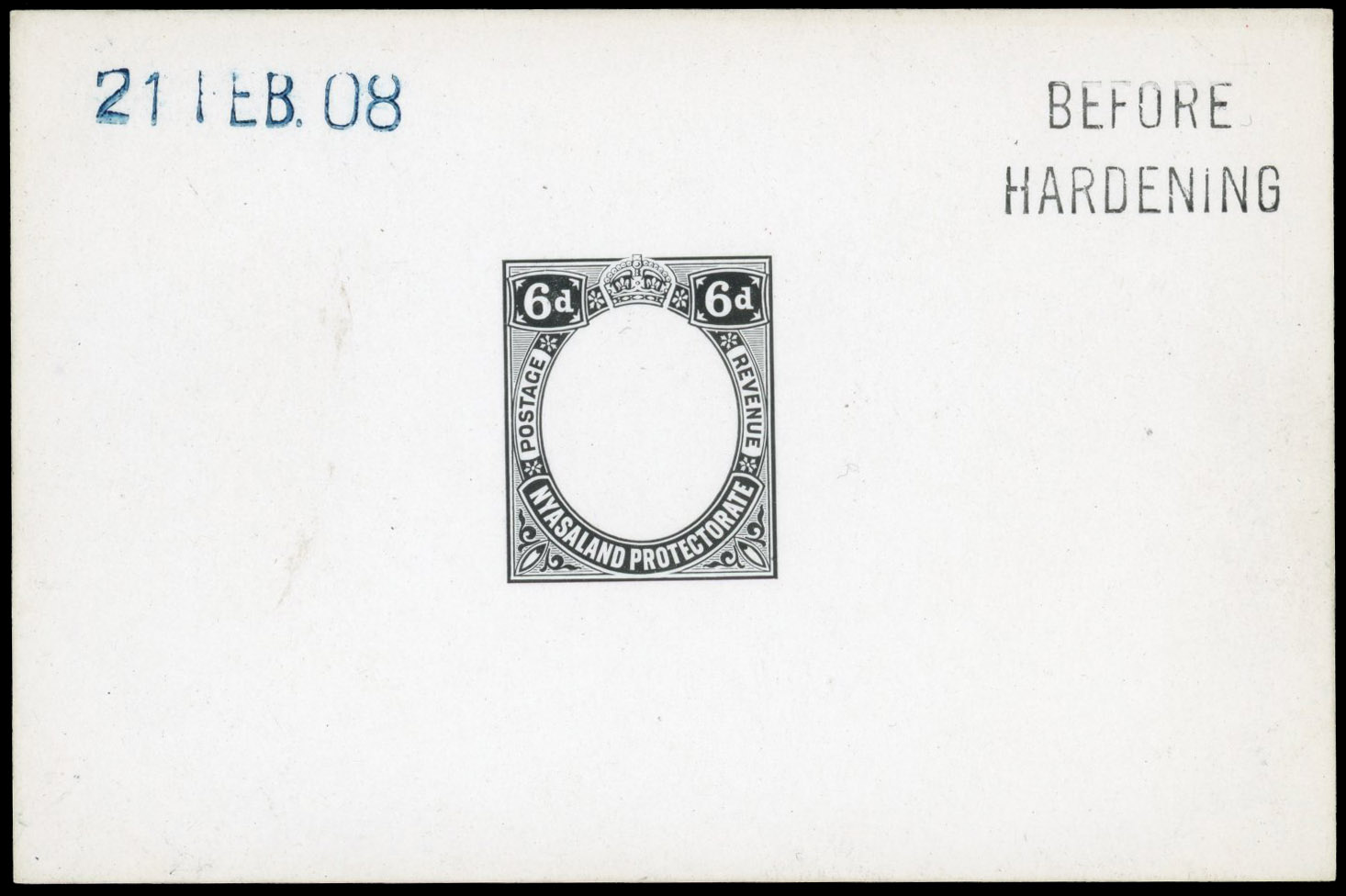 Nyasaland SG 77 1908 6d Die Proof of frame