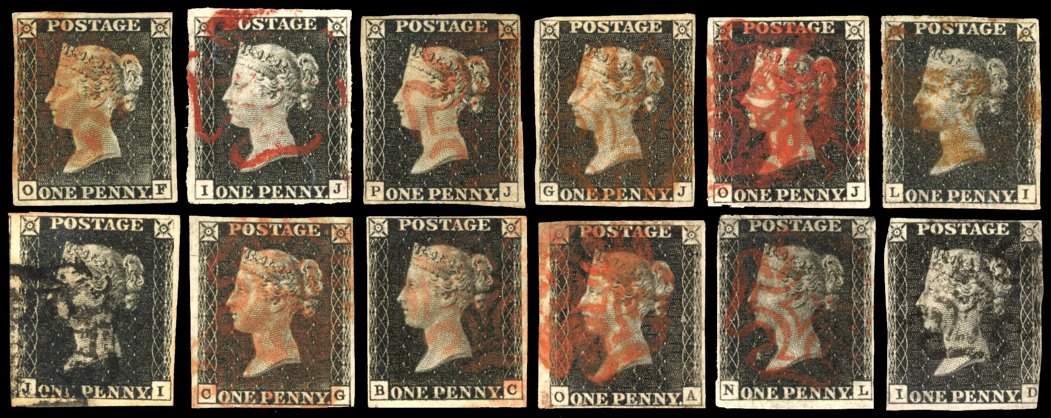 Great Britain 1840 1d black collection of all 11 plates