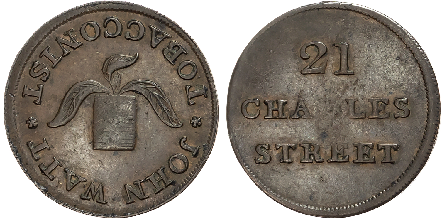 Loth. Edinburgh , John Watt (tobacconist (1790s), Tobacco roll, rev . 3-line legend, edge plain, 23mm/3.91gm. (DH 143), …