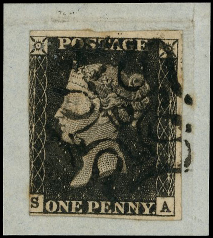1840 1d Black Pl.1b (SA). London No.10 MC.