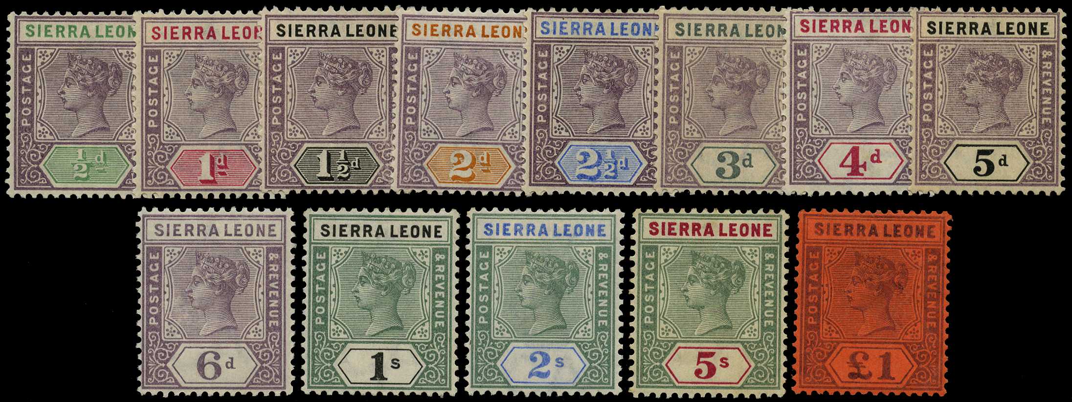 1896-97 set of thirteen to £1 purple/red,...