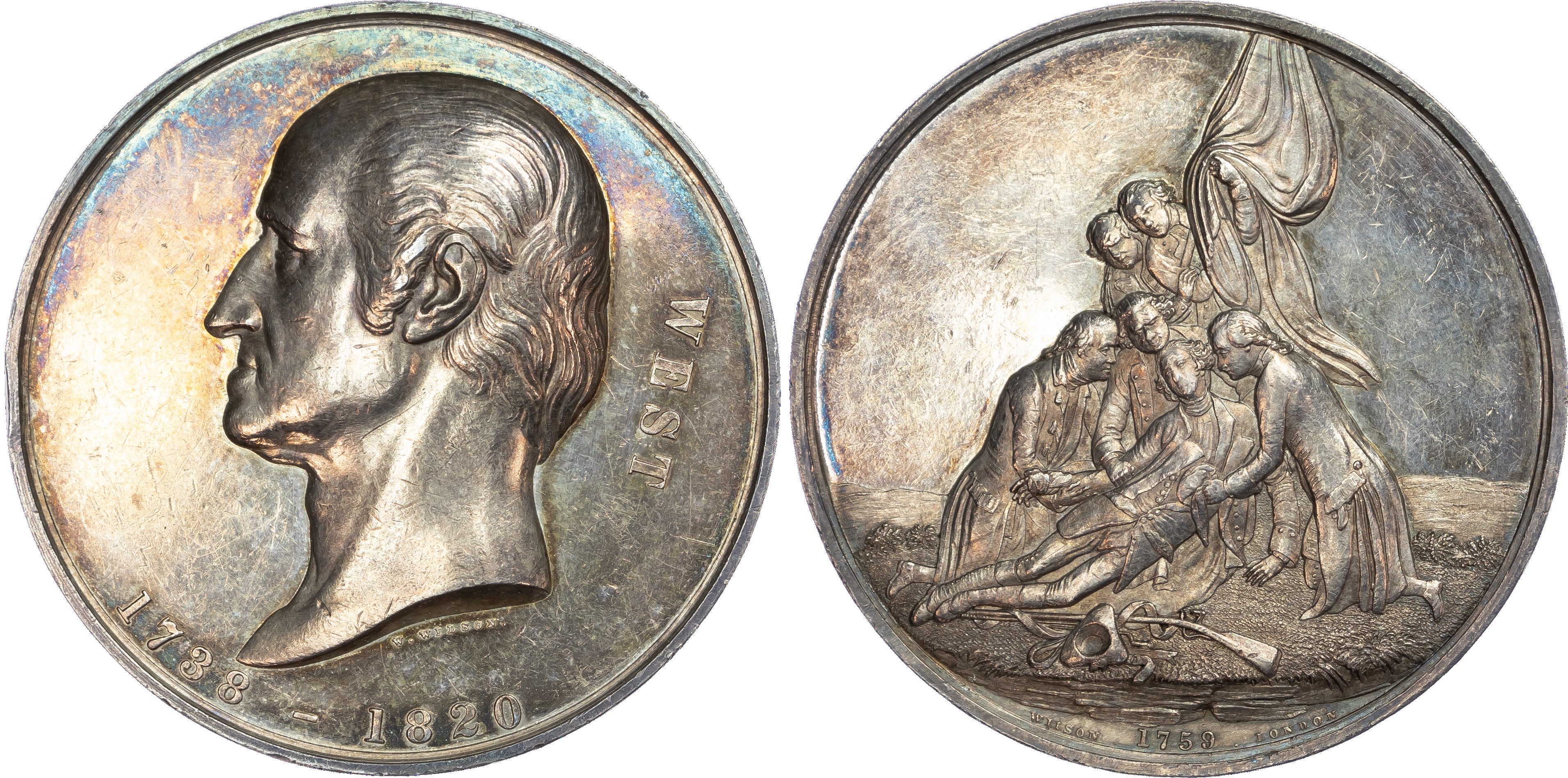 Benjamin West (1738‑1820), silver medal (55mm/84.92gm) 1866 by W. Wilson for the Art Union of London Series.