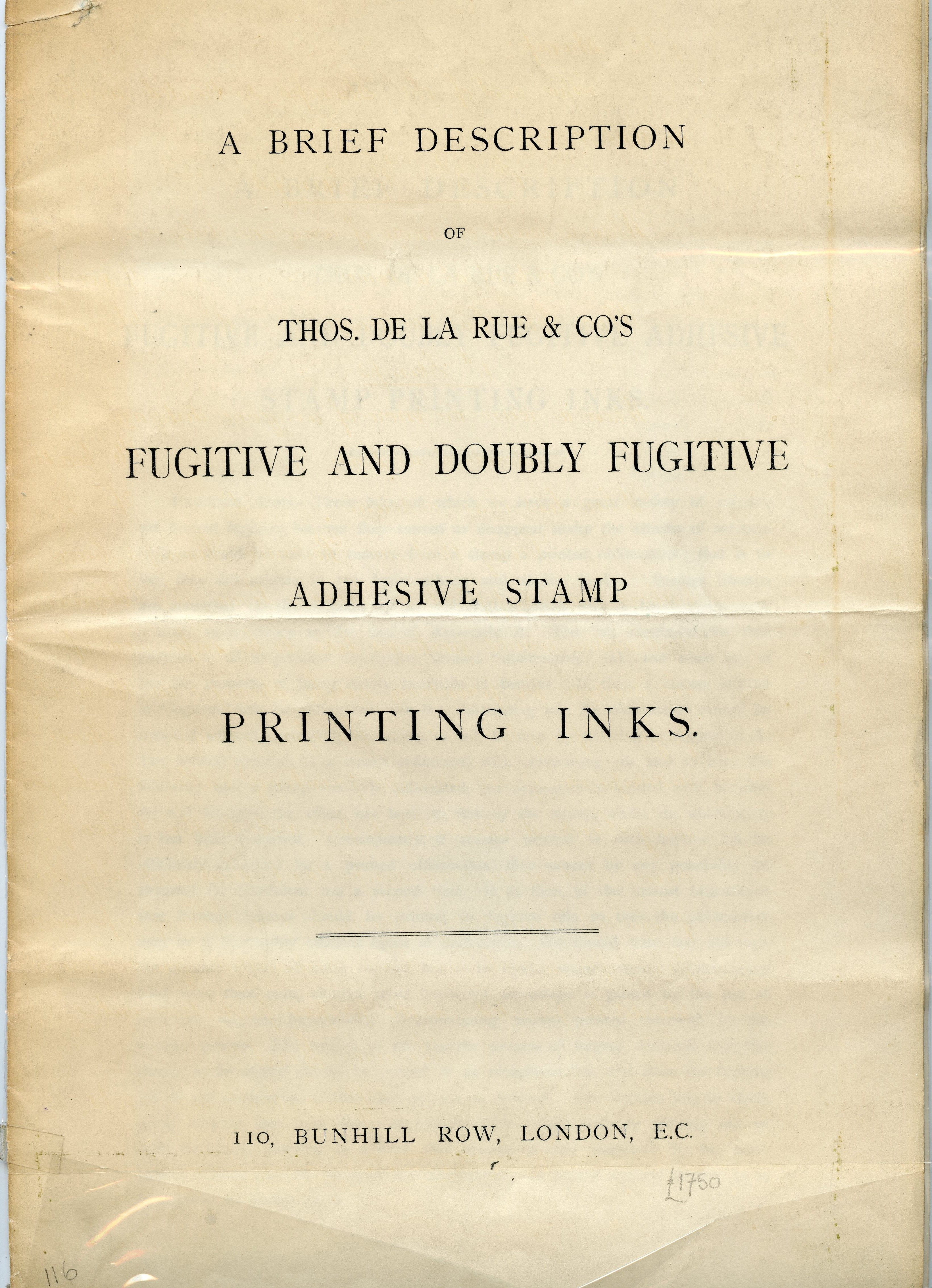 Great Britain 1880-81 DLR Thos De La Rue Fugitive and Doubly Fugitive Adhesive Stamps eight paged pamphlet 