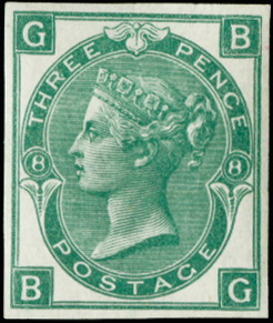 GB SG103var 1872 3d Colour trial in Green.