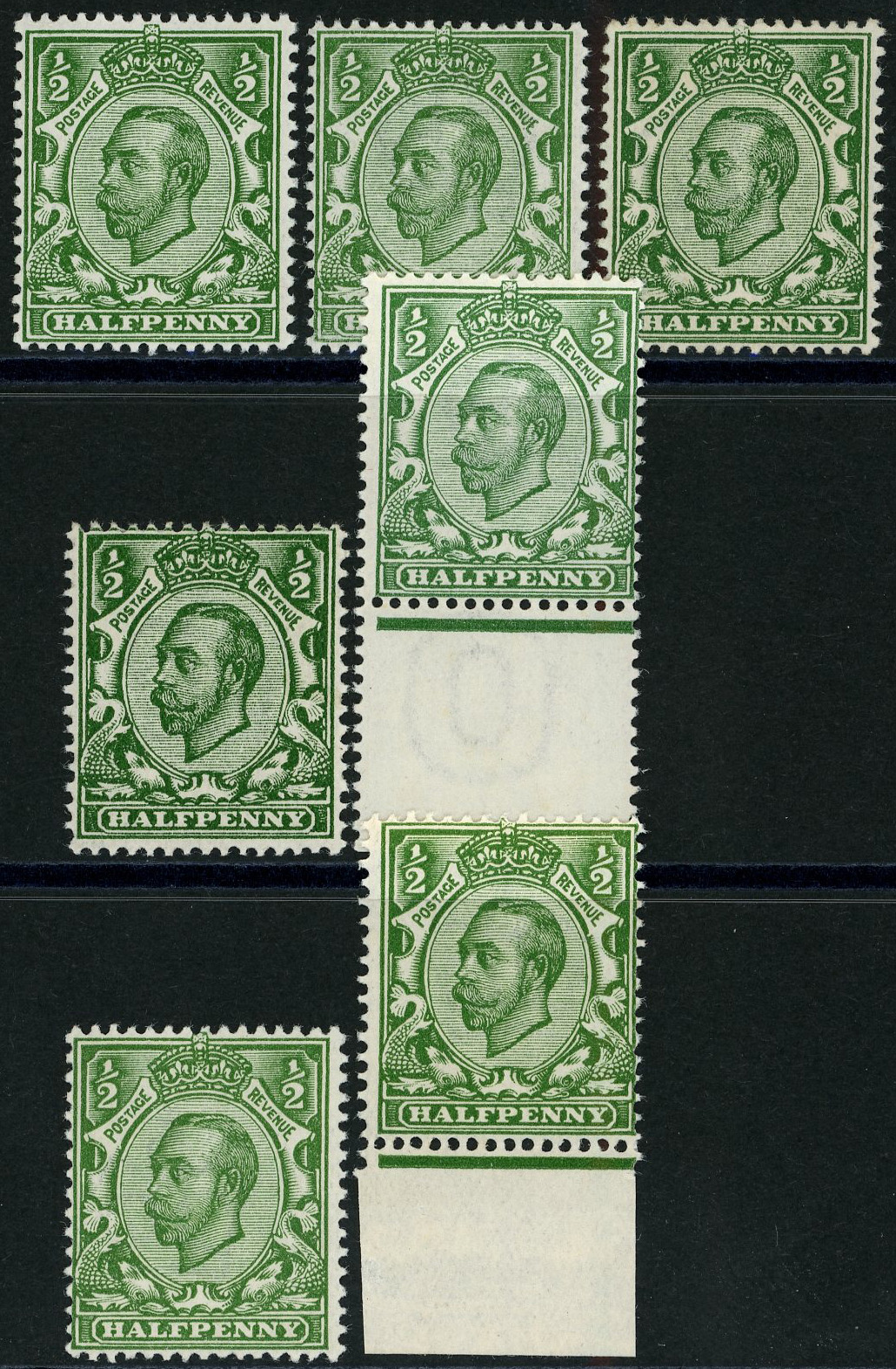 1912 ½d Imperial Crown shades, unmounted...