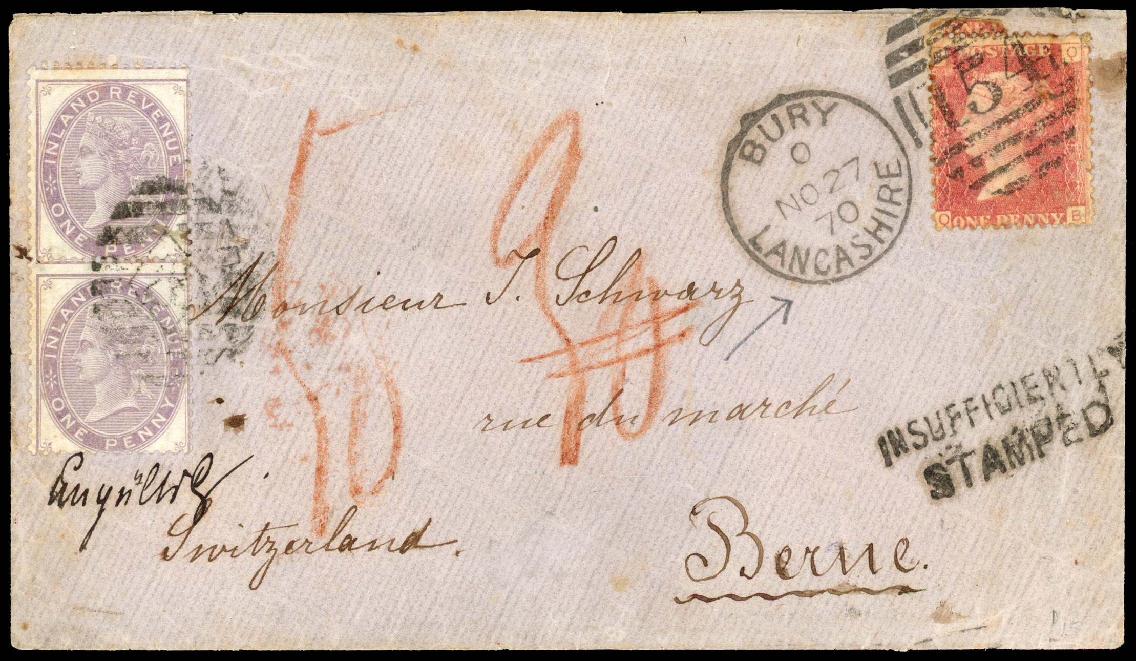 1870 (27 Nov) envelope to Berne, Switzerland