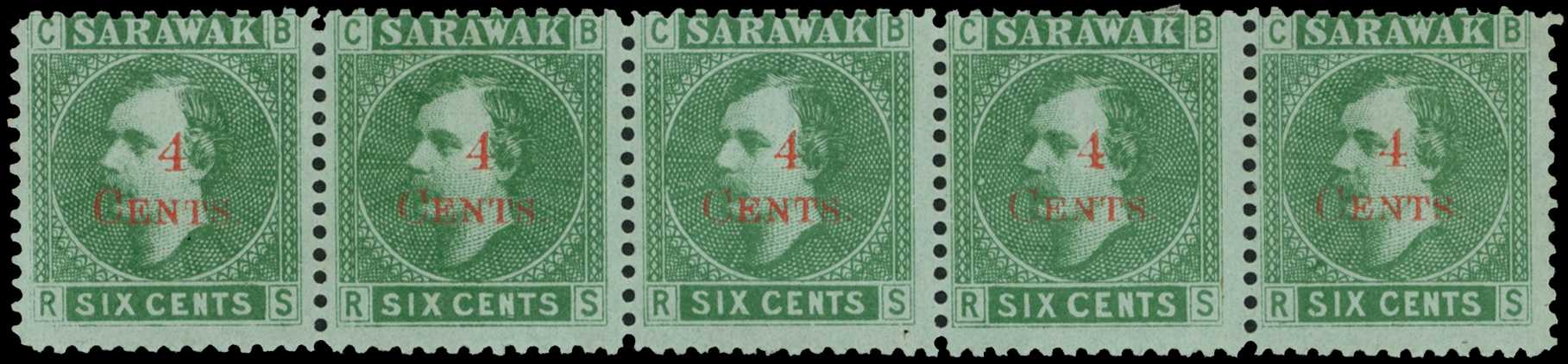 1899 4c in red on 6c green on green...