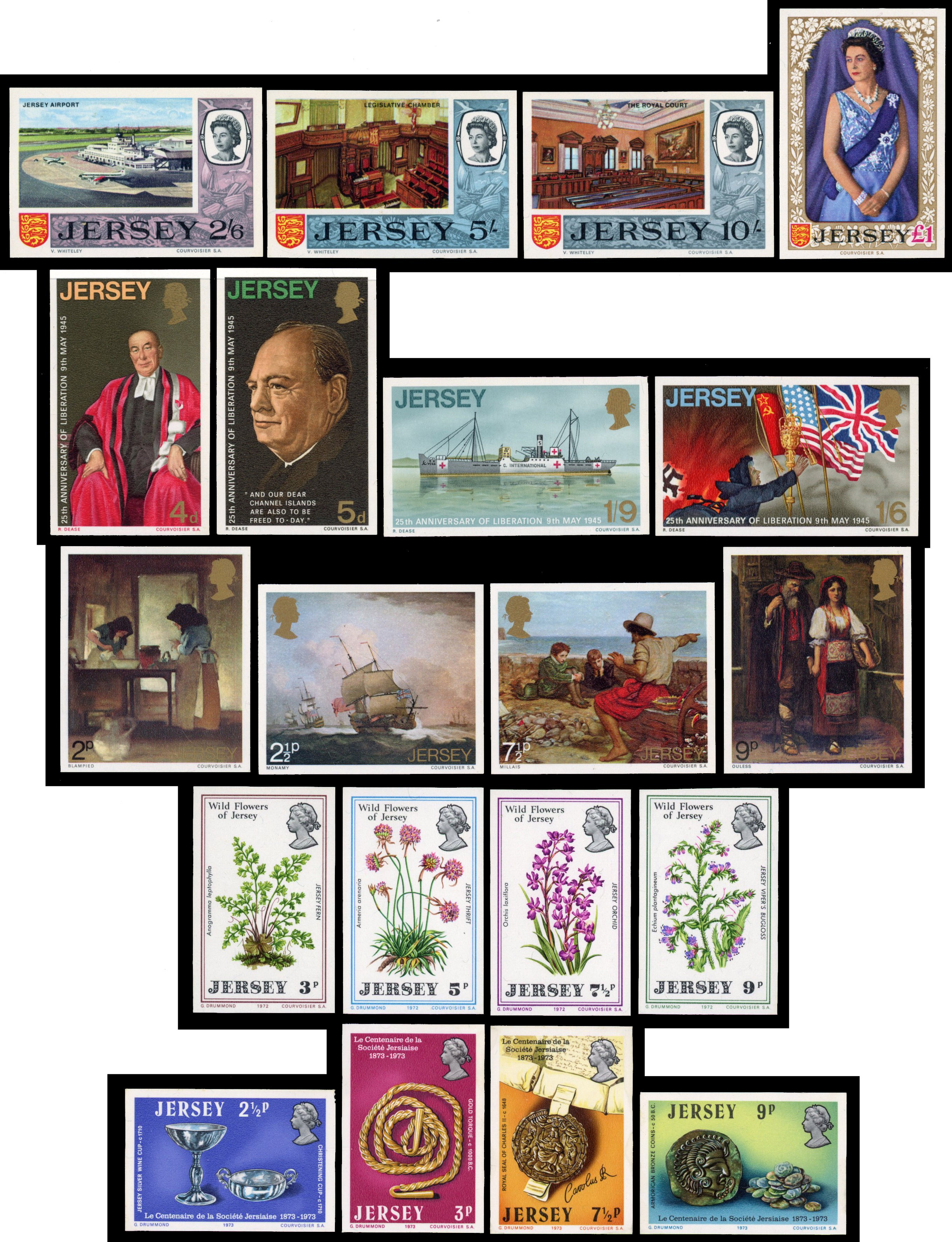 Jersey 1969 to 1974 imperforate proof stamps