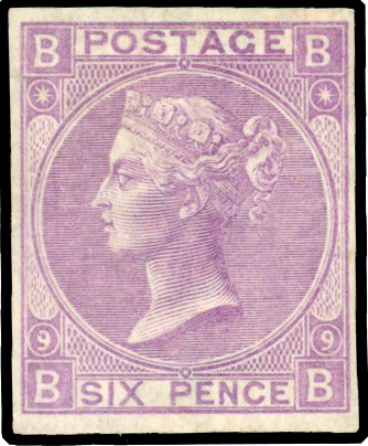 GB SG 109a 1870 6d mauve imperforate unused
