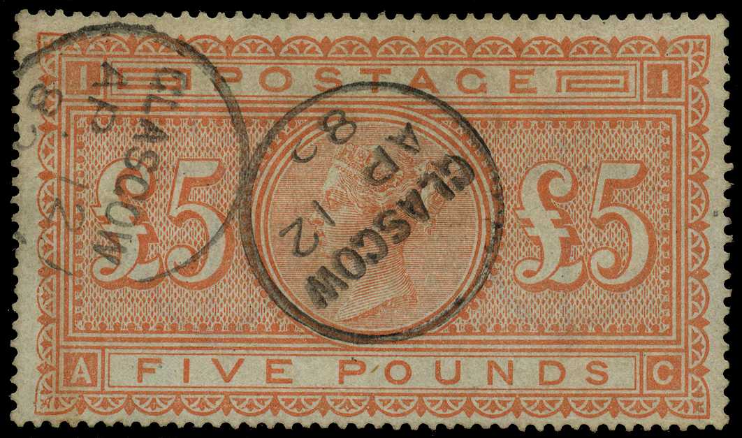 1867-38 wmk Large Anchor £5 orange (AC)...