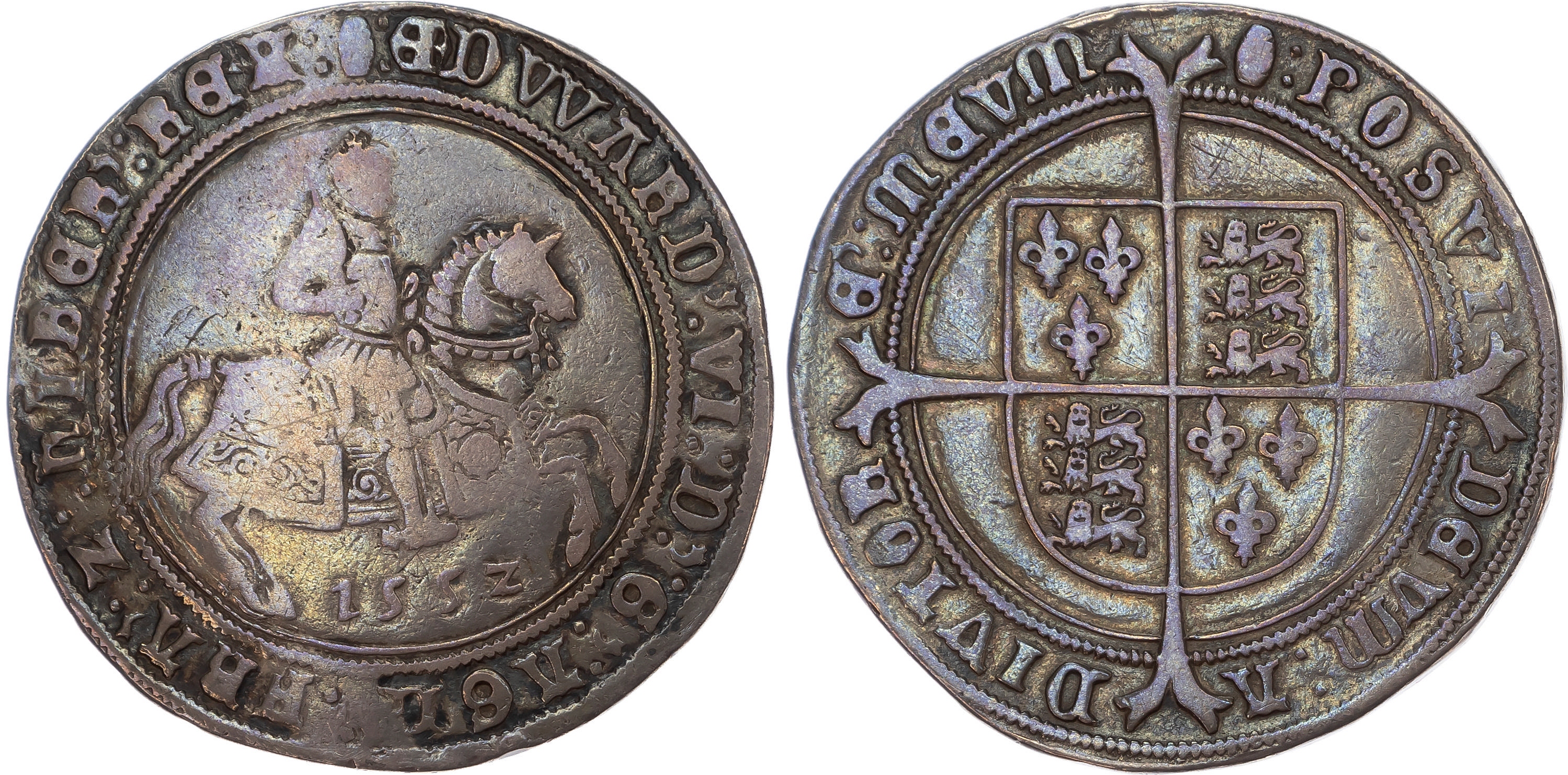 Edward VI (1547-1553) Crown, 1552, third period (1550-53), fine silver issue, mintmark tun both sides.