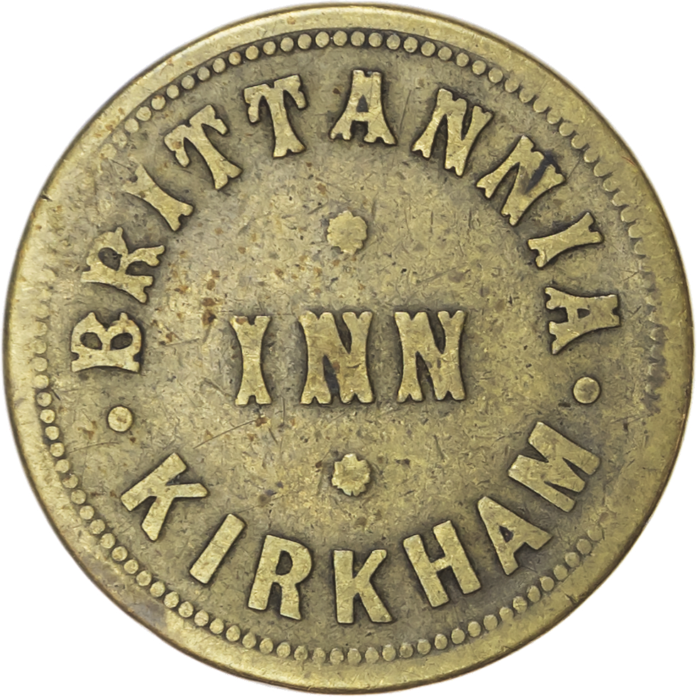 Lot of 4 coins - Lancs. Middleton, Old Cock Inn, 2d. 25.5mm., Tonge. aVF ; Kirkham, Britannia Inn , uniface no denom...