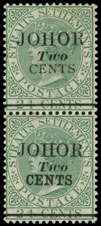 1891 2c on 24c green, vertical pair types 17...