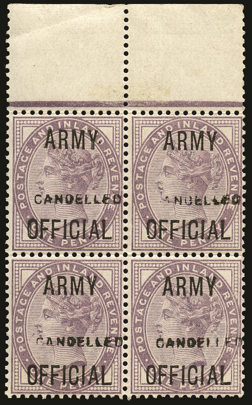 SGO43var 1896 1d Lilac (Die II, Army Official) "CANCELLED" type 18