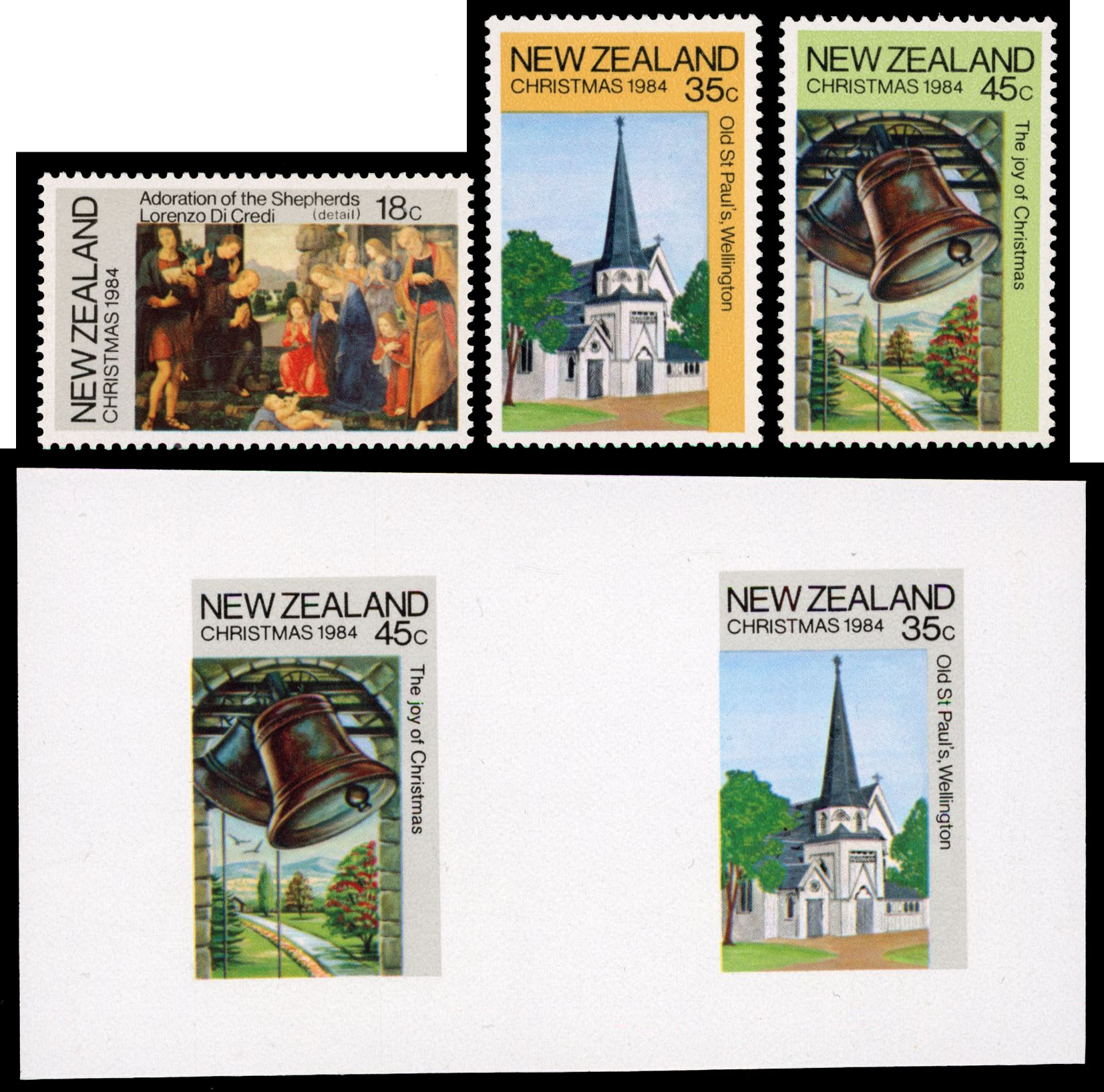New Zealand 1984 Christmas printers proof sheetlet, SG 1349-1351var
