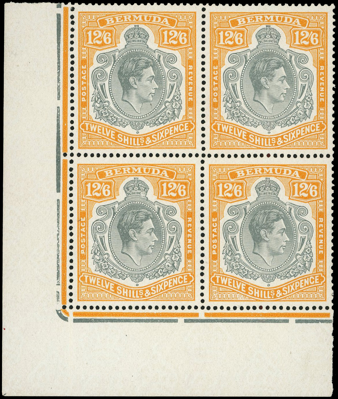 Bermuda SG 120c 1943 12/6d block mint