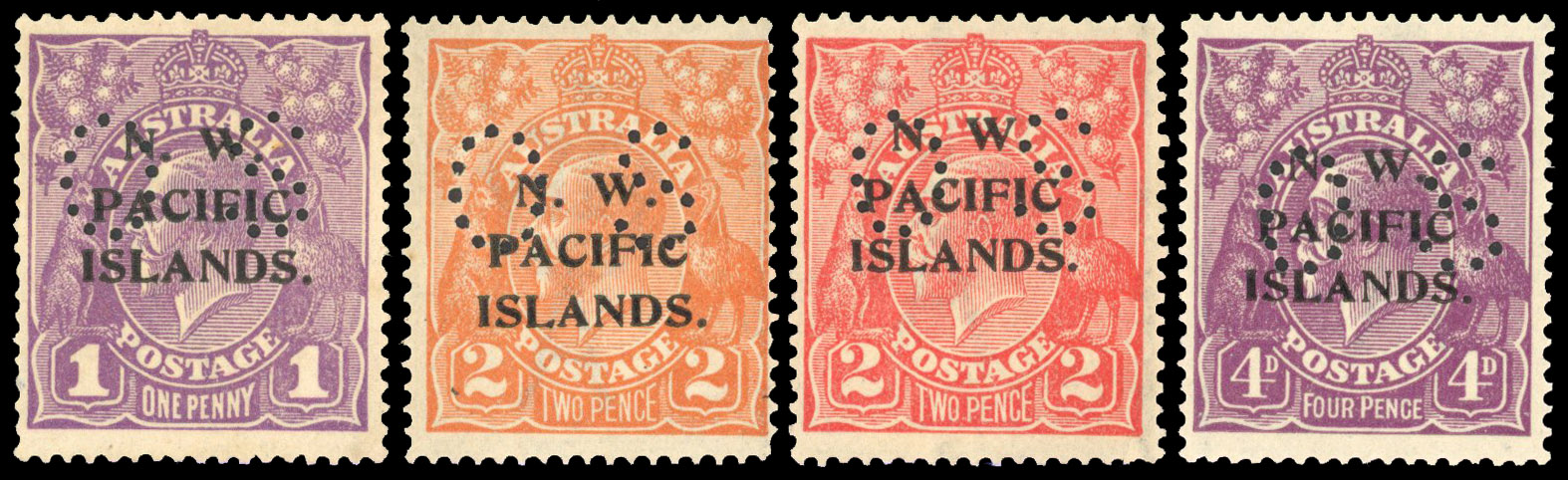 New Guinea 1919-23 new colours 1d to 4d