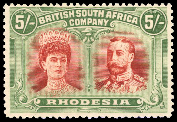 Rhodesia 1910-13 5s deep rose-red and deep green perf 14