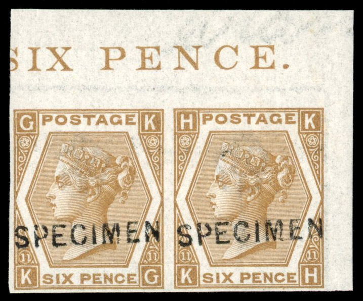 GB 1872 6d chestnut Pl. 11, specimen pair, SG 122var
