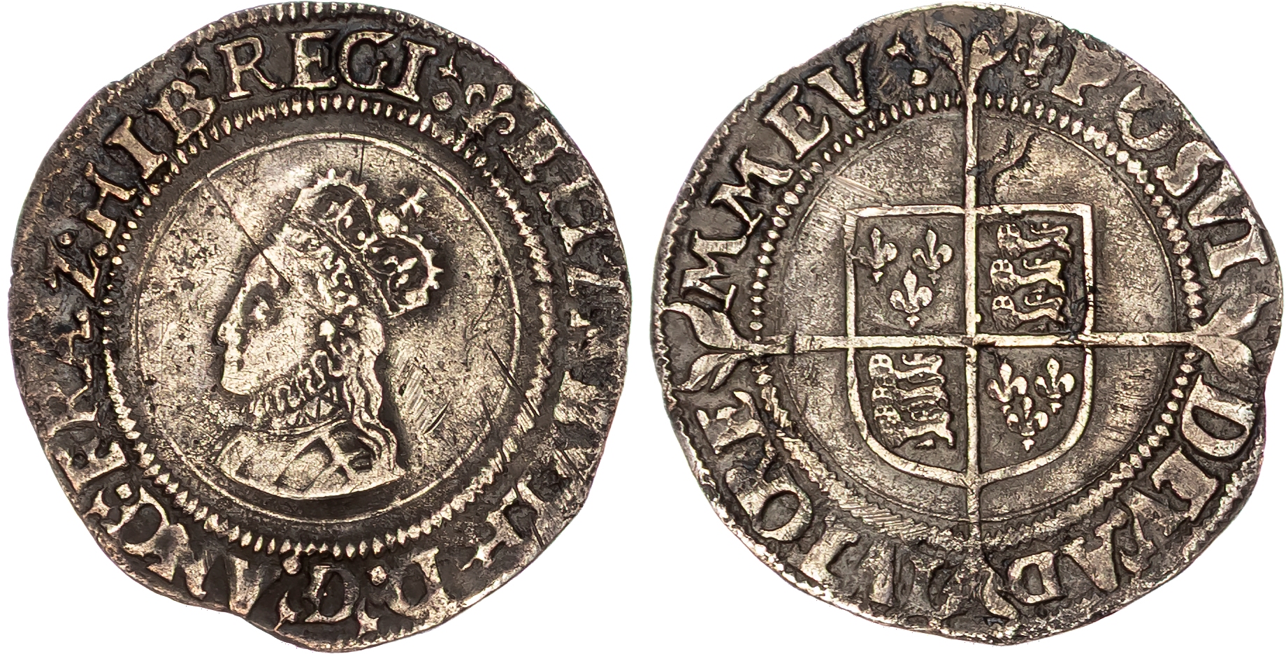 Elizabeth I (1558-1603) Groat, first issue, mintmark lis, from halfgroat punches. 