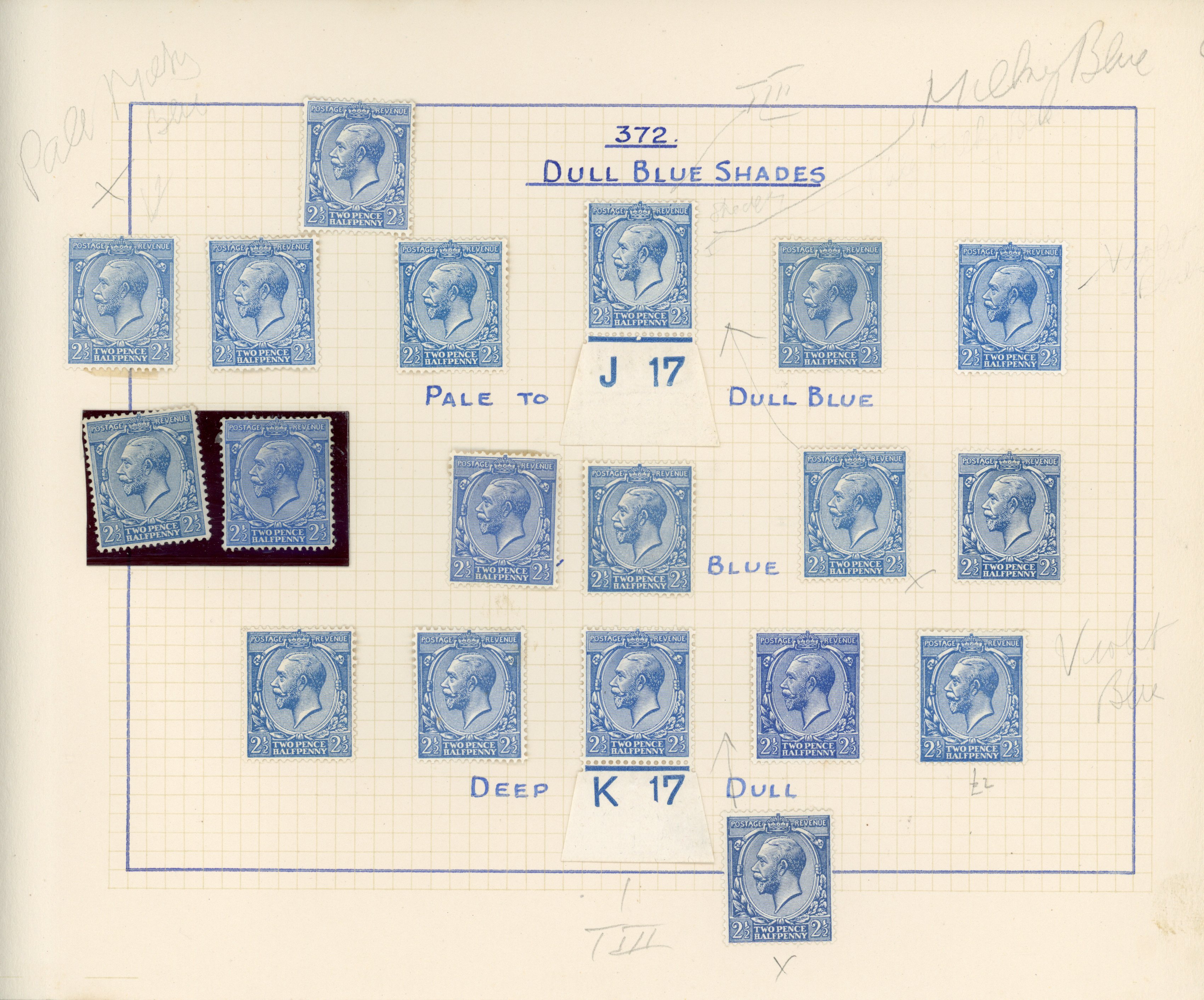 GB: 1912-24 2½d mint study on leaves including an array of shades, the odd minor variety, mainly fine o.g. (68) SG 371/372 