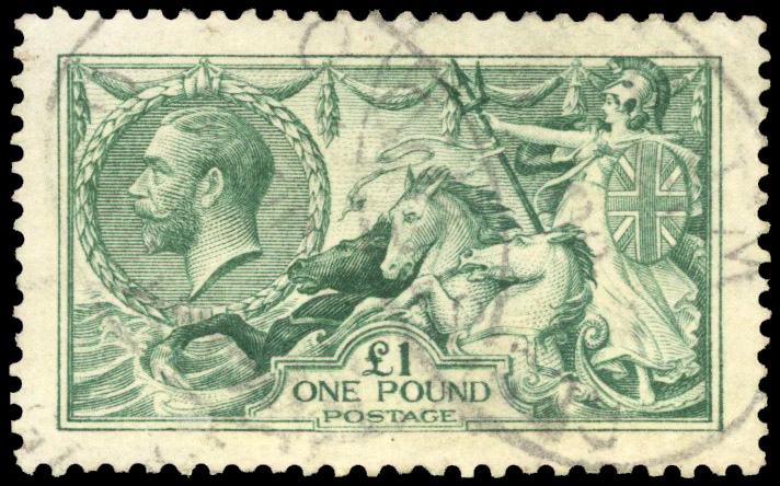 1913 £1 dull blue-green, lightly cancelled