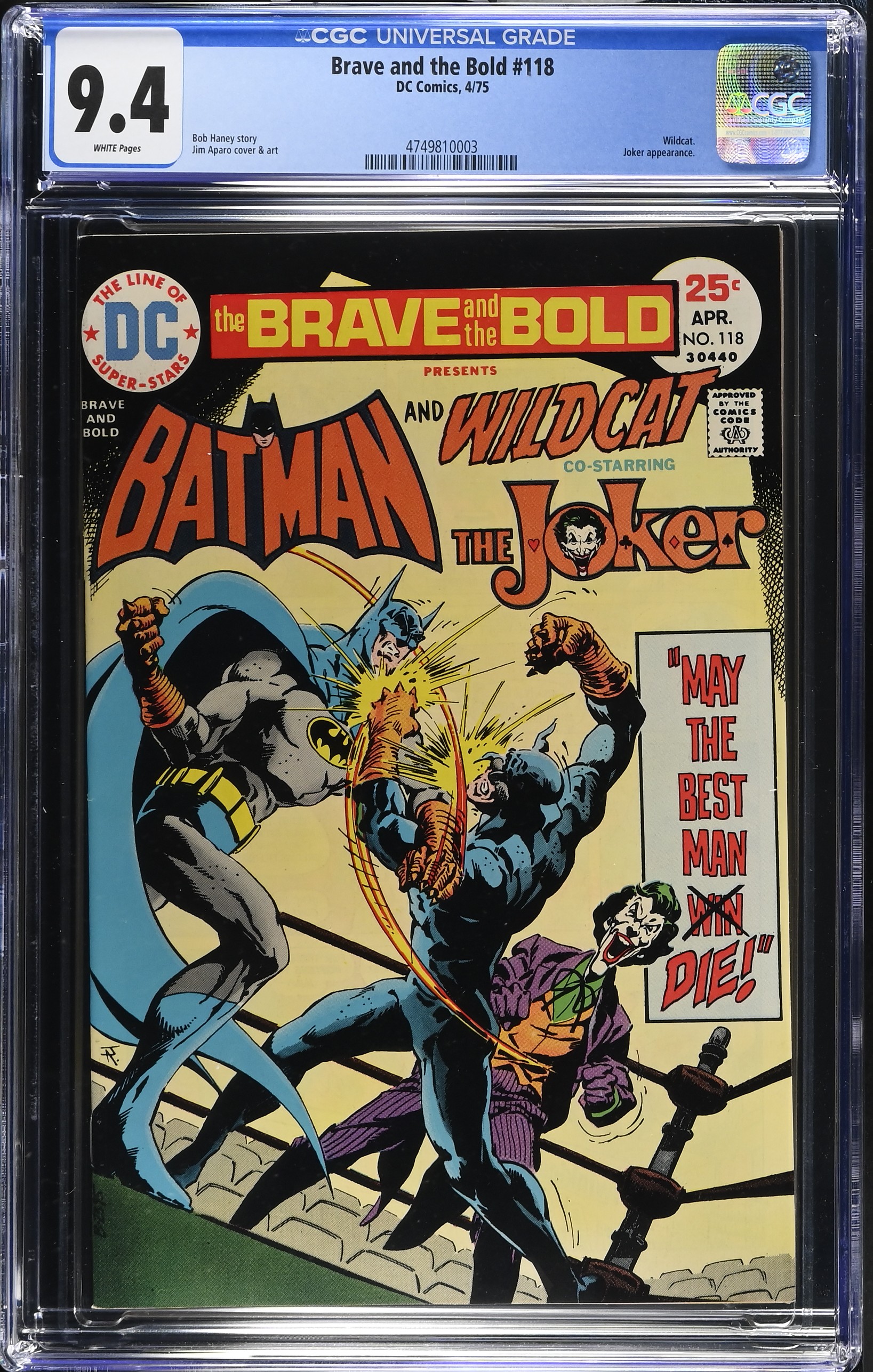 Brave and the Bold #118 CGC 9.4 Joker Cover & 1st 25c Cover Price (DC Comics, 1975) White Pages
