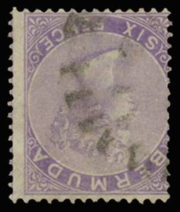 Bermuda SG7w 1865-1903 6d dull mauve wmk inverted used