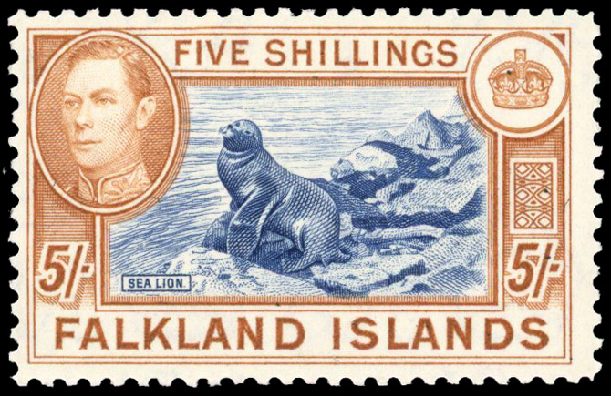 Falkland Islands SG 161b 5s indigo & pale yellow-brown mint 