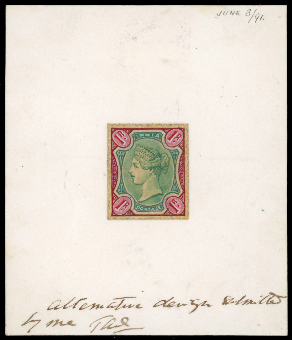 India 1r handpainted essay of the issued design SG 105var