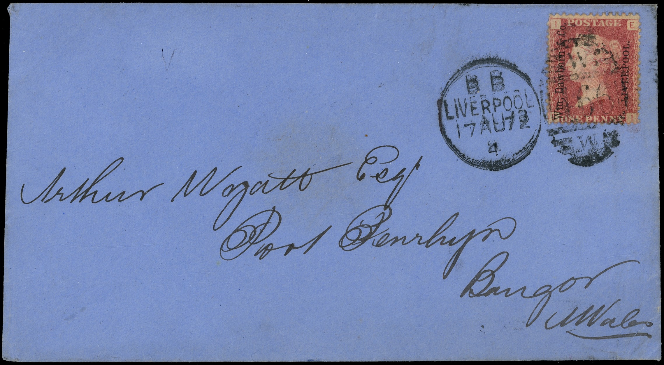 Great Britain 1868 Wm.Dawbarn & Co. unofficial opt 1d on cover 