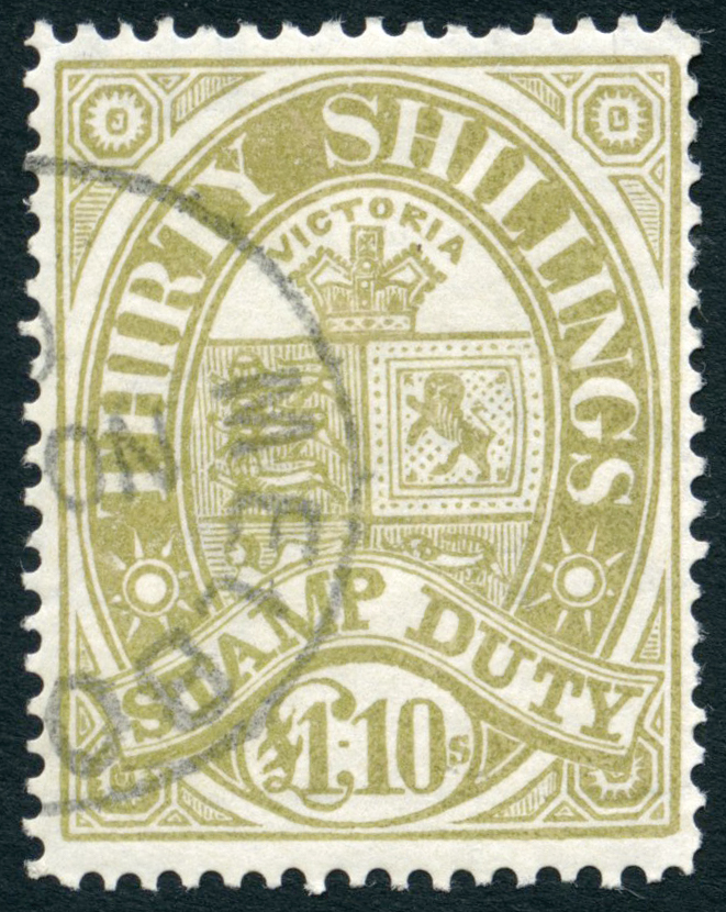 Victoria. 1888 £1/10/- pale olive, CTO-used with large part o.g. SG 275, cat...