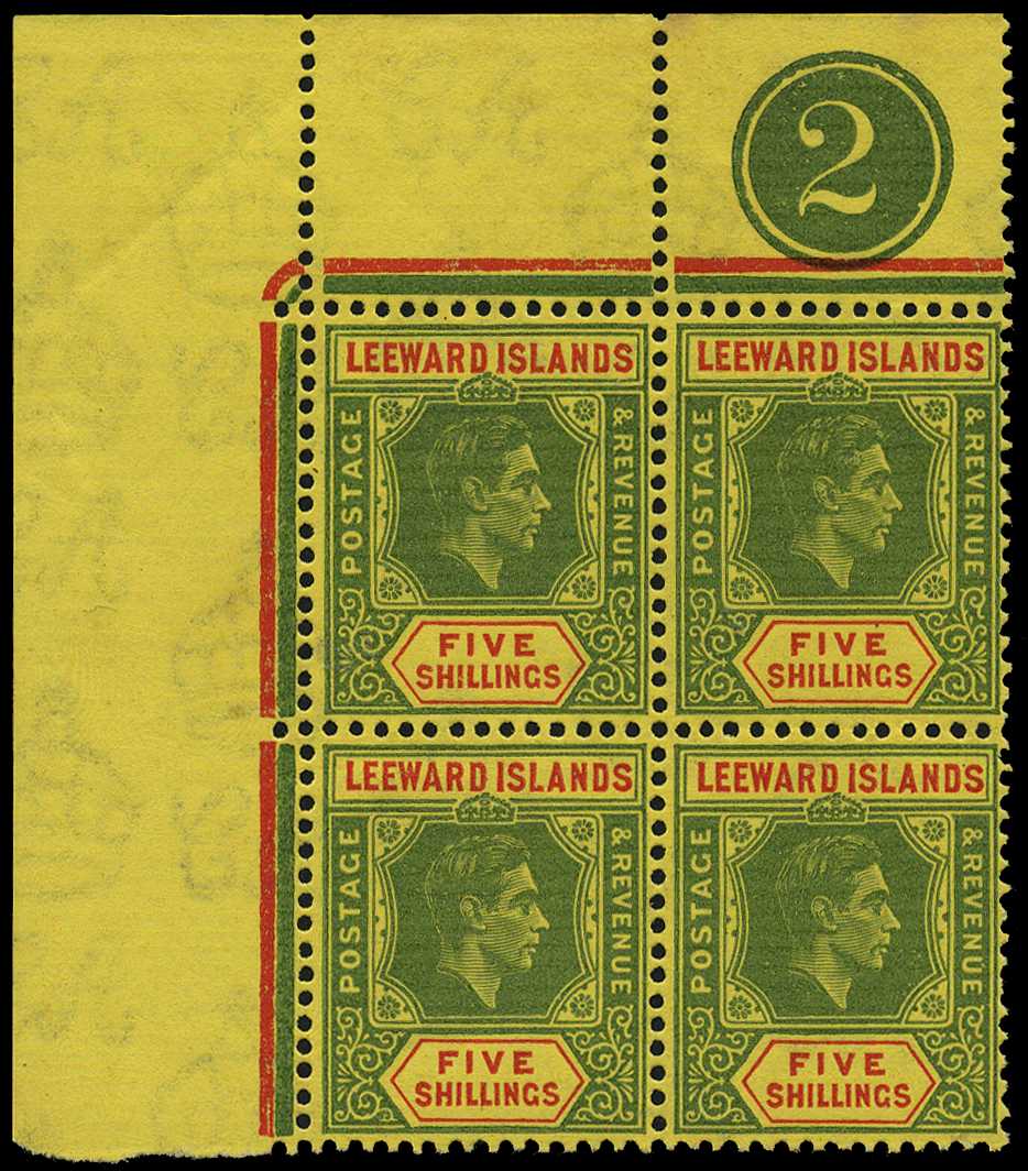 1943-4 5/- green and red on yellow paper Plate...