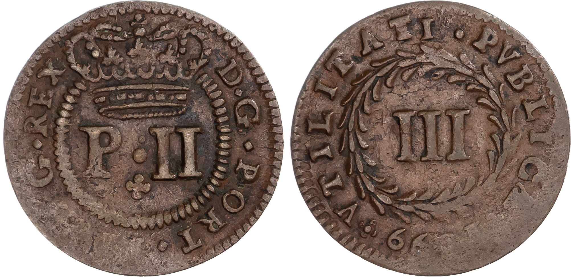 Portugal. D. Pedro II CU 3 Reis. 1699. 